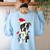 Boston Terrier Santa Christmas Lights Xmas Dog Lover Men Women Kids Women's Sweatshirt Back Print Light Blue