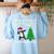 Boston Terrier Santa Hat Dabbing Around The Christmas Tree Women's Sweatshirt Back Print Light Blue