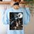 Boston Terrier Selfie Full Moon Flying Witch Halloween Dog Women's Sweatshirt Back Print Light Blue