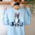 Boston Terrier Weightlifting Deadlift Men Fitness Gym Women's Sweatshirt Back Print Light Blue