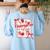 Bow Strawberry Kindergarten Is My Jam Teacher Kinder Team Women's Sweatshirt Back Print Light Blue