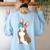 Brindle Boston Terrier Dog Patriotic Shirt USA Flag Women's Sweatshirt Back Print Light Blue