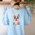 Brown Boston Terrier With Flowers And Feathers Women's Sweatshirt Back Print Light Blue