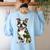 Camo Boston Terrier Pet Owner Camouflage Dog Lover Women's Sweatshirt Back Print Light Blue