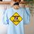 Caution Sign Boston Terrier Dog Bostie Puppy Women's Sweatshirt Back Print Light Blue