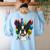 Celebration Event Birthday Party Boston Terrier Women's Sweatshirt Back Print Light Blue