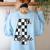 Checkered Fourth Grade Back To School Teachers Students Women's Sweatshirt Back Print Light Blue