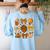 Coquette Teach Teacher Bows Thanksgiving Turkey Fall Autumn Women's Sweatshirt Back Print Light Blue