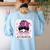 CTE Teacher In October We Wear Pink Breast Cancer Awareness Women's Sweatshirt Back Print Light Blue