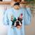Cute Boston Terrier Puppy Dog Art Lover Unique Painting For Men Women Kids Women's Sweatshirt Back Print Light Blue
