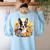 Cute Boston Terrier Spring Flower Garden Colorful Puppy Dog Women's Sweatshirt Back Print Light Blue