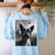 Dog Mom Dad Alien Selfie Boston Terrier UFO For Men Women Women's Sweatshirt Back Print Light Blue