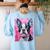 Dog Pink Boston Terrier Women's Sweatshirt Back Print Light Blue
