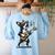 Dog Playing Guitar Singing Boston Terrier For Men Women Girls Kids Women's Sweatshirt Back Print Light Blue