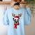 Family Matching Reindeer Xmas Boston Terrier Christmas Women's Sweatshirt Back Print Light Blue