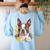 Floral Boston Terrier Women's Sweatshirt Back Print Light Blue