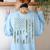 Frenchton Dad French Bulldog Boston Terrier Camo USA Flag Women's Sweatshirt Back Print Light Blue