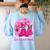Ghost And Witch Boston Terrier Dog In October We Wear Pink Women's Sweatshirt Back Print Light Blue