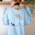 Halloween Boston Terrier And Skeleton Women's Sweatshirt Back Print Light Blue
