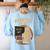 Haunted By 67 Ghost Math Joke Student Halloween Nerd Teacher Women's Sweatshirt Back Print Light Blue