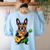 Hawaiian Boston Terrier & Pineapple Ukulele Summer Vacation Women's Sweatshirt Back Print Light Blue