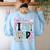 Hello First Grade Teacher Coquette Pencil Bow Back To School Women's Sweatshirt Back Print Light Blue
