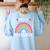 Hello Preschool Teacher Student Girls Rainbow Back To School Women's Sweatshirt Back Print Light Blue Hello Preschool Teacher Student Girls Rainbow Back To School Women's Sweatshirt Back Print Light Blue