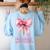 I'm Literally Just a Teacher Pencil Coquette Bow School Women's Sweatshirt Back Print Light Blue