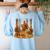 Librarian Turkey Reading Book Fall Thanksgiving Teacher Women's Sweatshirt Back Print Light Blue