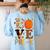 Love Pre-k Teacher Shirts Autumn Fall Pumpkin Fall Leopard Women's Sweatshirt Back Print Light Blue