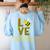 Love Preschool Back To School Yellow Bee Preschool Teacher For Men Women Girls Kids Women's Sweatshirt Back Print Light Blue