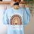 One Thankful Math Teacher Leopard Rainbow Thanksgiving Women's Sweatshirt Back Print Light Blue