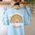 One Thankful Preschool Teacher Thanksgiving Rainbow Women's Sweatshirt Back Print Light Blue One Thankful Preschool Teacher Thanksgiving Rainbow Women's Sweatshirt Back Print Light Blue
