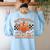 One Thankful Teacher Thanksgiving Retro Groovy Fall Teachers Women's Sweatshirt Back Print Light Blue