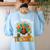 One Thankful Teacher Thanksgiving Turkey Cute Crayon Pencil Women's Sweatshirt Back Print Light Blue
