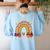 One Thankful Teacher Thanksgiving Turkey Rainbow Fall Women's Sweatshirt Back Print Light Blue