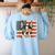 Patriotic Boston Terrier Dog Lover USA Flag 4th Of July For Men Women Kids Women's Sweatshirt Back Print Light Blue