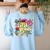 Retro First Grade Teacher Disco Ball Coquette Back To School Women's Sweatshirt Back Print Light Blue Retro First Grade Teacher Disco Ball Coquette Back To School Women's Sweatshirt Back Print Light Blue