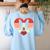 Retro Heart Boston Terrier Dog Vintage Valentine Women's Sweatshirt Back Print Light Blue
