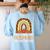 Teach Leopard Rainbow Cute Halloween Costume Teacher Women Women's Sweatshirt Back Print Light Blue