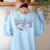 Teacher Blue Chinoiserie Coquette Bow Heart Teacher Life Women's Sweatshirt Back Print Light Blue