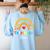 TK And Kinder Crew TK Teacher Transitional Kindergarten PreK Women's Sweatshirt Back Print Light Blue
