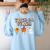 Trick Or Teach Candy Corn Pumpkin Ghost Teacher Women's Sweatshirt Back Print Light Blue
