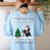 Ugly Christmas Tree Lights Xmas Santa Riding Boston Terrier Women's Sweatshirt Back Print Light Blue