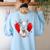 Valentine's Day Boston Terrier Dog Women's Sweatshirt Back Print Light Blue