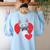 Valentine's Day Boston Terrier Women's Sweatshirt Back Print Light Blue