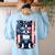 Vintage Boston Terrier Dog American USA US Flag Pets Lovers Women's Sweatshirt Back Print Light Blue