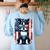 Vintage Boston Terrier Dog American USA US Flag Pets Lovers Women's Sweatshirt Back Print Light Blue