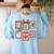 Vintage Preppy Very Merry Teacher Santa Stamps Christmas Women's Sweatshirt Back Print Light Blue