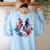 Watercolor Floral Boston Terrier Mama Dog Lover Mother's Day Women's Sweatshirt Back Print Light Blue